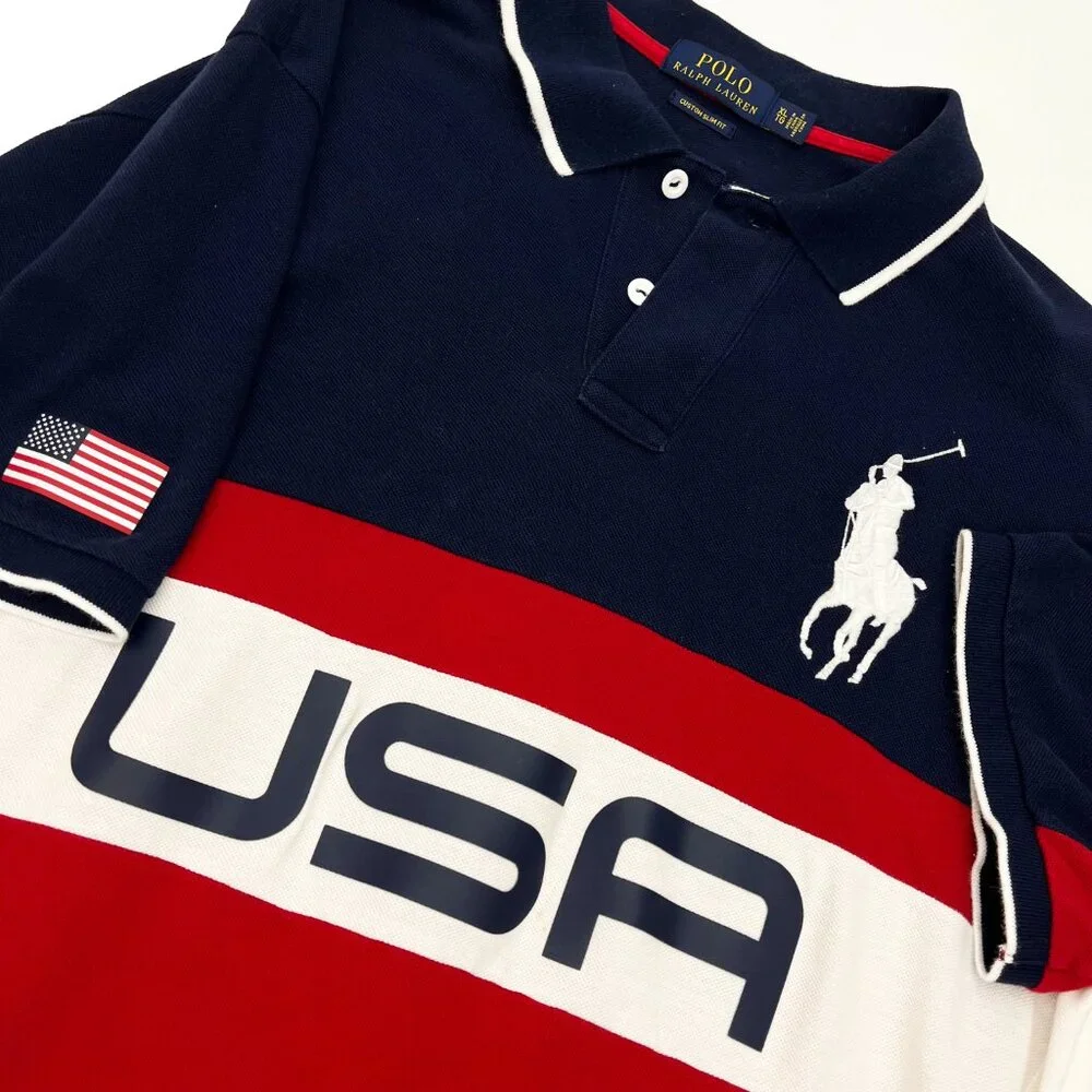 Ralph Lauren USA Big Pony Polo Shirt Custom Slim Fit Mens XL X-Large